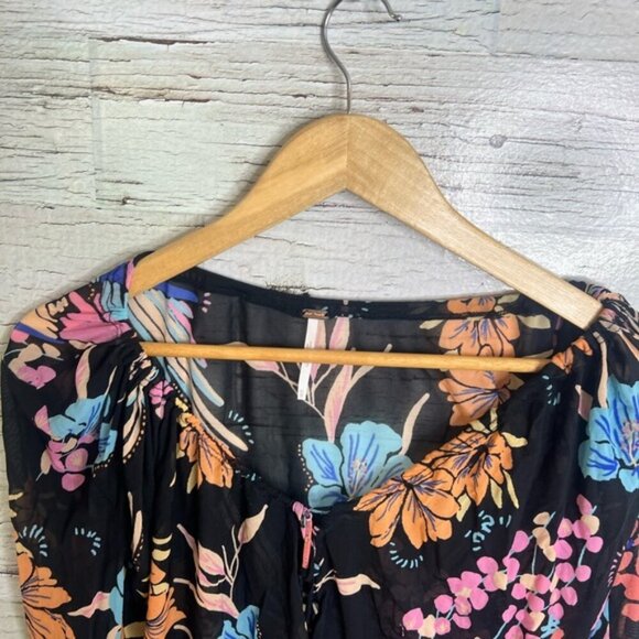 Free people xs floral black blouse crop - Picture 5 of 9